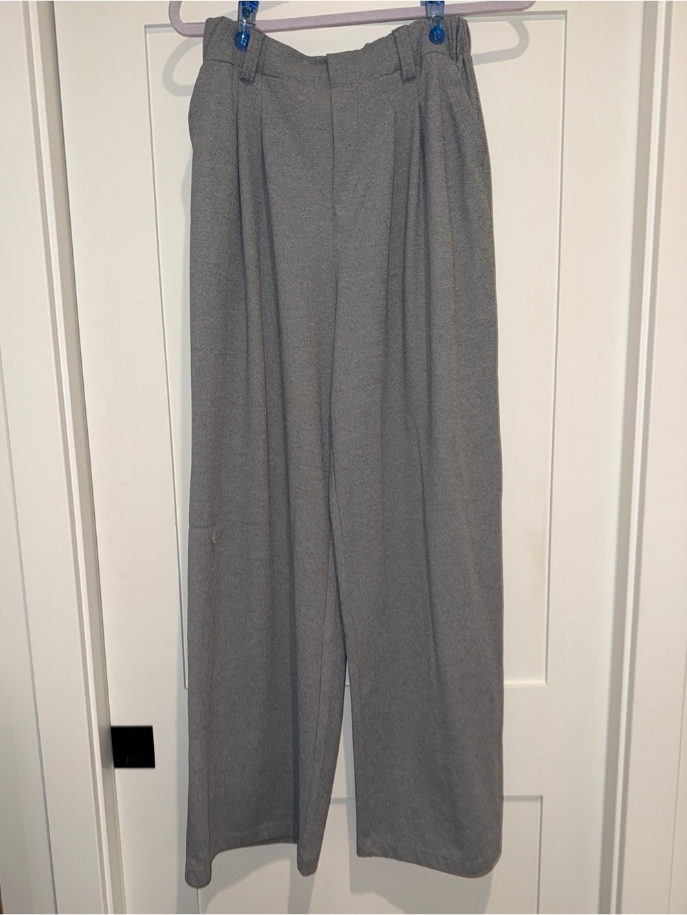 Wide Leg High-Rise Women's waffle knit pants in Light Gray